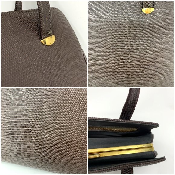 Vintage 1960s Leather Purse Chocolate Brown Faux Snakeskin Randley Handbag - Picture 10 of 15